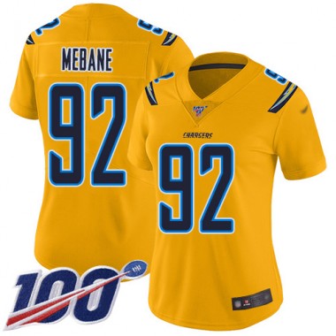 Los Angeles Chargers NFL Football Brandon Mebane Gold Jersey Women Limited #92 100th Season Inverted Legend->los angeles chargers->NFL Jersey